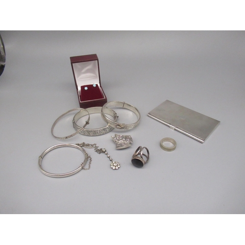 622 - Silver numeral ring, stamped Tiffany & co., a silver plated Tiffany & Co. card holder, and a collect... 