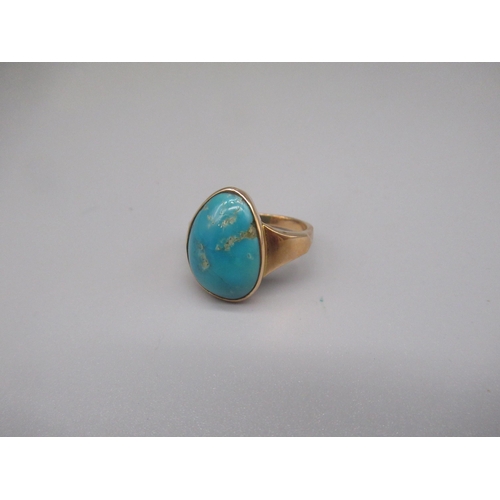 626 - 14ct Soviet yellow gold ring, set with turquoise, stamped 583, size V,  8.4g