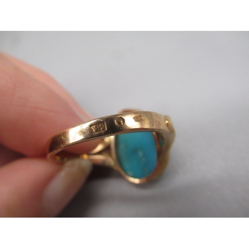 626 - 14ct Soviet yellow gold ring, set with turquoise, stamped 583, size V,  8.4g