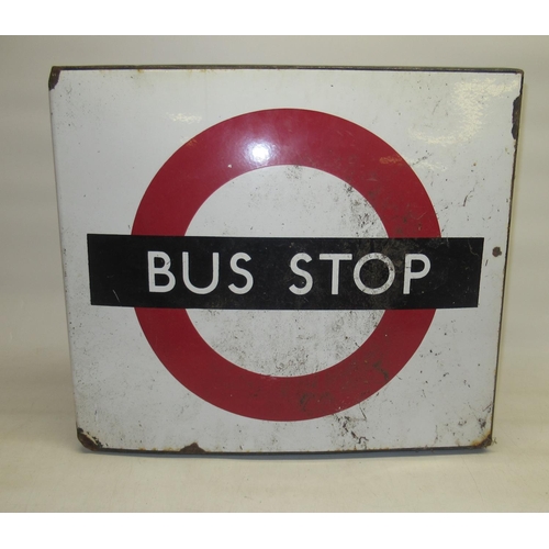 101 - Mid C20th London transport enamel double sided Bus Stop flag sign, H41cm