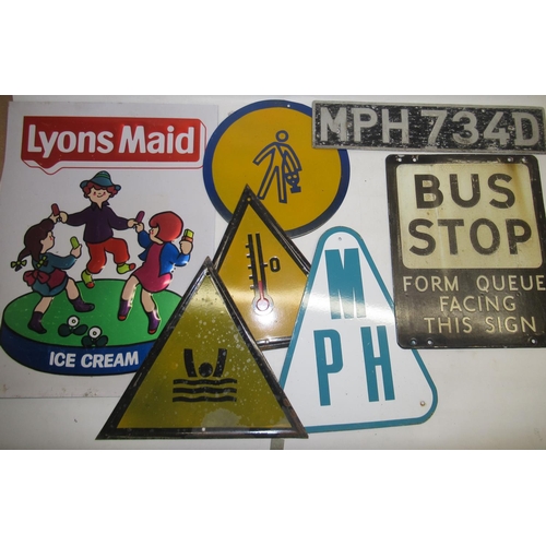 102 - Collection of mid to late C20th enamel and other signs incl. Bus Stop sign, Danger of Drowning sign,... 