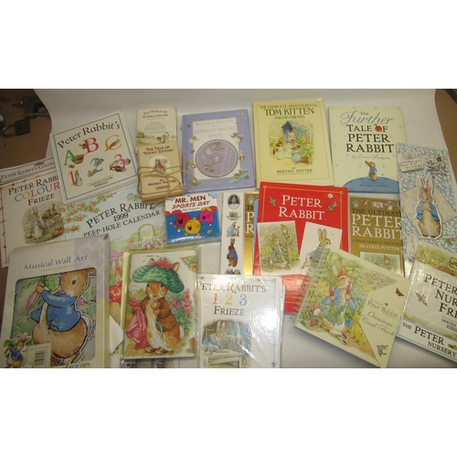 98 - Large collection of Beatrix Potter Peter Rabbit related childrens items incl. books, briefcase, mugs... 