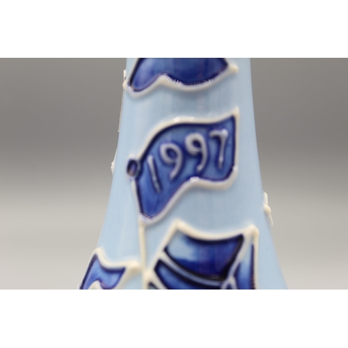 190 - Moorcroft Pottery: Centenary Vase (1897-1997), tube lined with sailing boats and waves, numbered 386... 