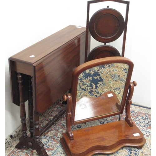 774 - Edwardian mahogany Sutherland table, Victorian mahogany toilet mirror on serpentine base and a C20th... 