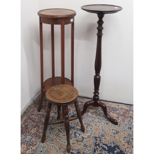 786 - Victorian Childs elm stool on four turned legs, an Edwardian mahogany jardiniere stand and a mahogan... 