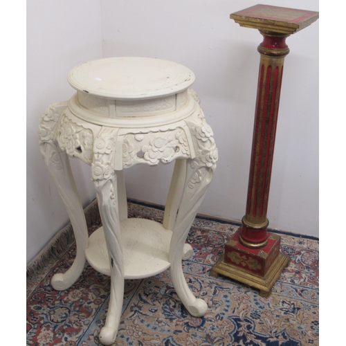 785 - Red and gilt painted fluted column jardiniere pedestal on stepped base, H93cm and a cream painted Ch... 