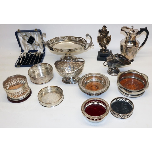 1315 - Quantity of silver plate incl. bottle coasters; and a reproduction art nouveau resin bust of a woman... 