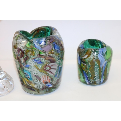 1321 - Group of C20th glass, comprising two red Whitefriars vases #9727 H13cm and one other H17.5cm; and tw... 