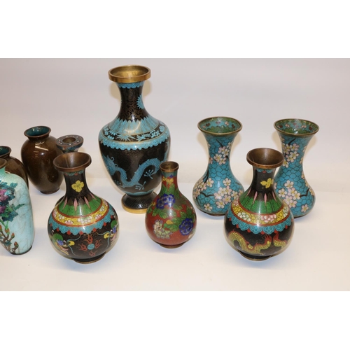 1330 - Group of early-mid C20th Chinese and Japanese cloisonne, incl. vases and bowls, max. H24cm, some A/F... 