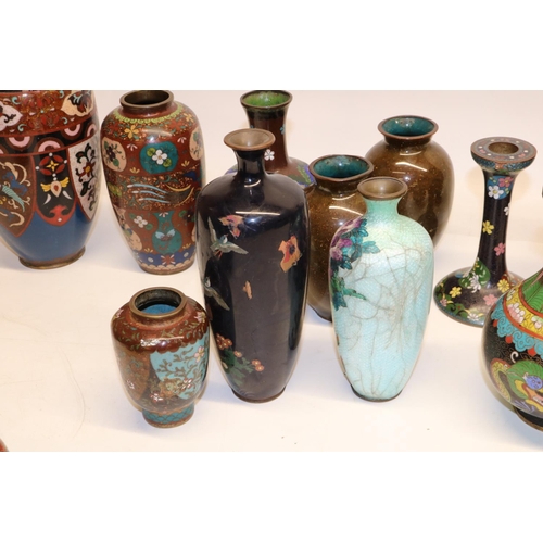 1330 - Group of early-mid C20th Chinese and Japanese cloisonne, incl. vases and bowls, max. H24cm, some A/F... 