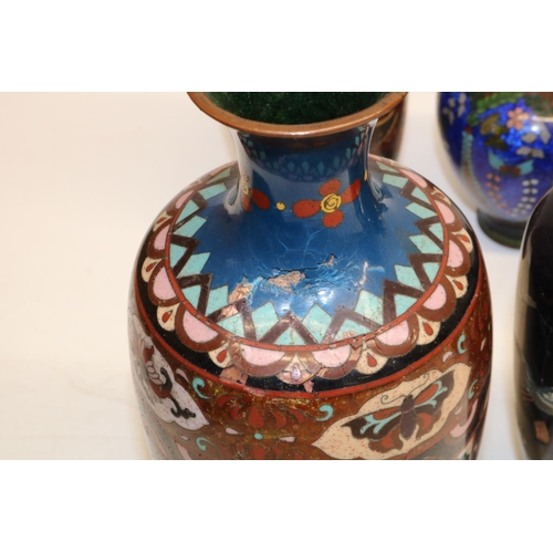 1330 - Group of early-mid C20th Chinese and Japanese cloisonne, incl. vases and bowls, max. H24cm, some A/F... 