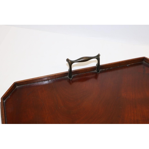 343 - Edwardian flamed mahogany butler's tray, canted corners, twin cast brass handles, 40cm x 38cm