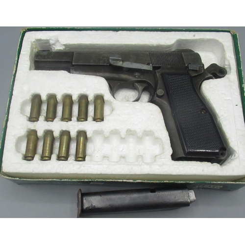 1268 - Browning HI-Power pistol made by Marushin, in original box with 9 blank fire cartridges A/F (RESTRIC... 