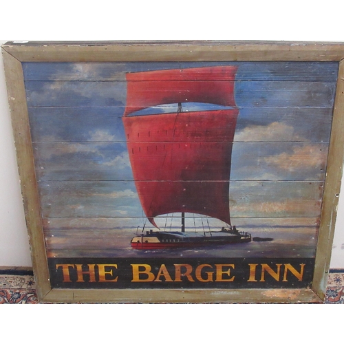 1270 - 'The Barge Inn' wood pub sign, 94cm x 87.5cm