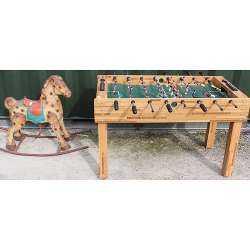 124 - Table Football set together with a mid C20th Triang type child's rocking horse