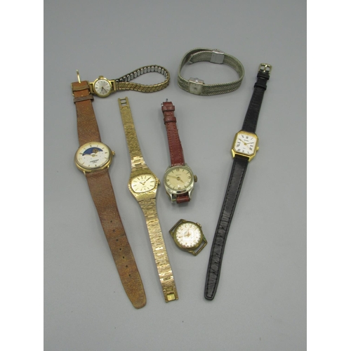 1208 - 1970's ladies Everight gold plated hand wound wristwatch on integrated bark effect bracelet, snap on... 