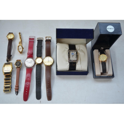 1214 - Mappin & Webb gold plated quartz wristwatch and 8 other quartz wrist watches to include Swatch, Seko... 