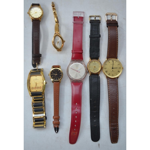 1214 - Mappin & Webb gold plated quartz wristwatch and 8 other quartz wrist watches to include Swatch, Seko... 