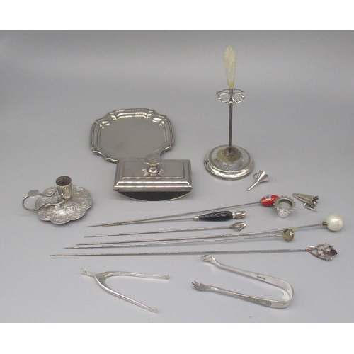 54 - Two pairs of hallmarked Sterling silver sugar nips, and a collection of white metal items including ... 