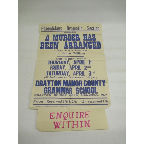 1346 - C20th A Murder has Been Arranged playing at Drayton Manor County Grammer School poster, 1928 auction... 