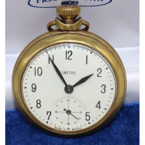 1244 - Smiths top wind pocket watch white enamel Arabic dial with subsidiary seconds