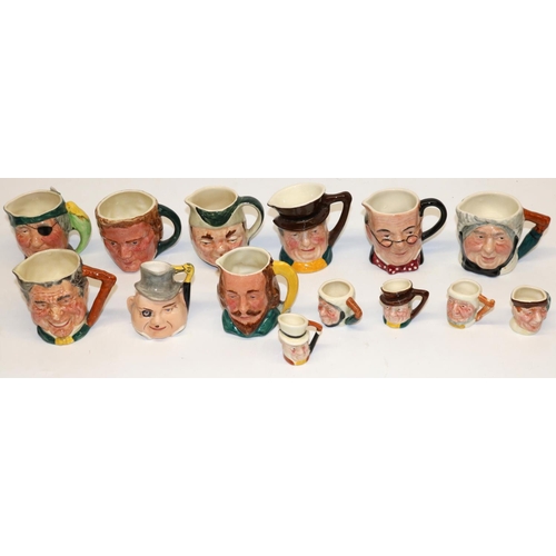 127 - Eight Sandland Lancaster character jugs, Shakespeare, John Silver, Beethoven, Jolly Boy, Puck, Saire... 