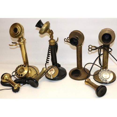 290 - C20th brass candlestick telephone H32cm, two BT approved candlestick telephones and one other (4)