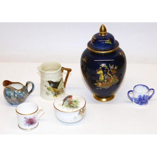 345 - Cabinet items incl. three Royal Worcester pieces, two painted with birds, max. H7cm; and a Carlton W... 