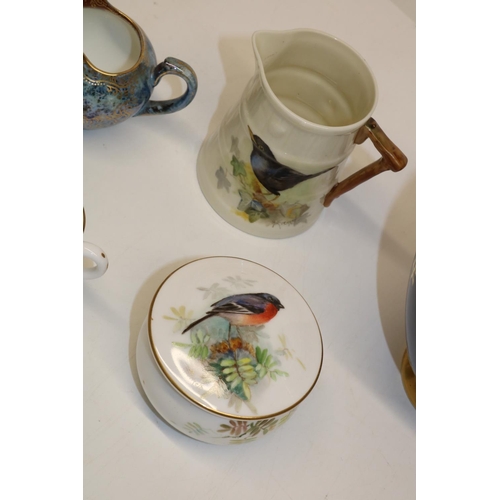 345 - Cabinet items incl. three Royal Worcester pieces, two painted with birds, max. H7cm; and a Carlton W... 