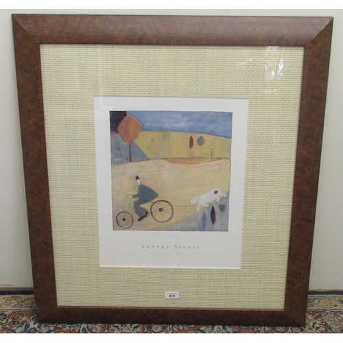 1456 - Annora Spence (Contemporary); 'Walking The Dog' colour print in textured mount, 88cm x 77cm incl. fr... 