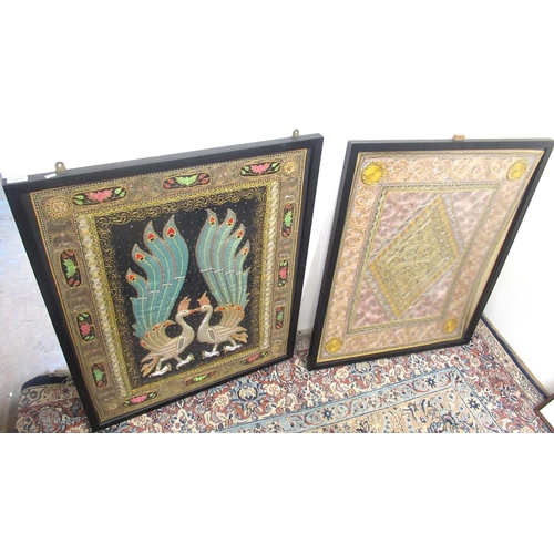 1458 - Pair of framed South East Asian silk tapestries, 76.5cm x 94.5cm