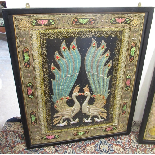 1458 - Pair of framed South East Asian silk tapestries, 76.5cm x 94.5cm