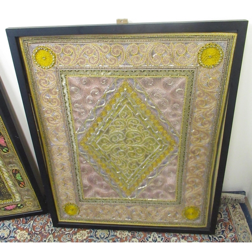 1458 - Pair of framed South East Asian silk tapestries, 76.5cm x 94.5cm