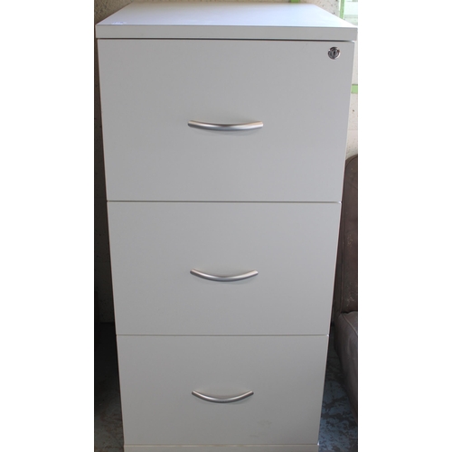 815 - White MDF three drawer filing cabinet, H97cm, D60cm, W50cm