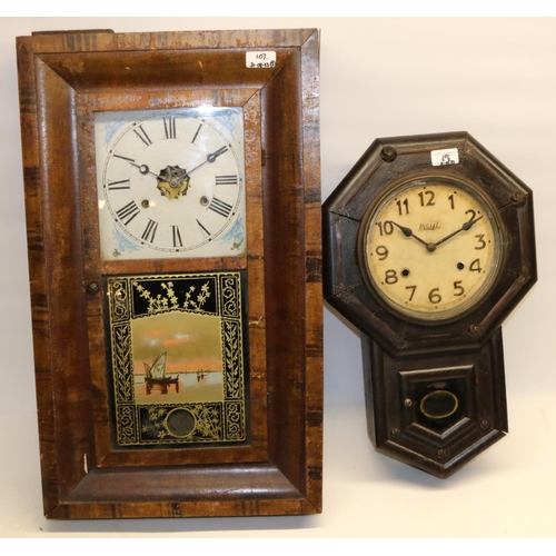 107 - Jerome & Co., New Haven Conn - C20th walnut 30 hour shelf clock with square painted dial and twin tr... 