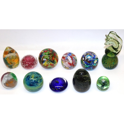 395 - Group of glass paperweights: seven marked Mdina, three Murano type scrambled millefiori paperweights... 