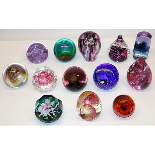 402 - Thirteen Caithness glass paperweights, incl. Pansies, Kismet, True Love, Submariner, etc.