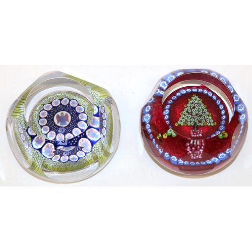 408 - Two Whitefriars millefiori glass Christmas paperweights, one with angel canes, and another with cane... 