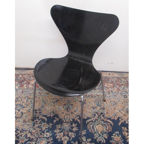 821 - Mid-century Danish Fritz Hansen 08966 black finish bent plywood chair on chromed metal supports