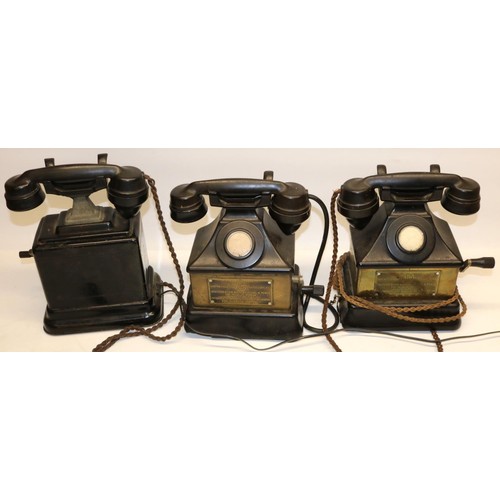 295 - Mid C20th pair ATM brass and bakelite Surface Mine Magneto Desk Telephones - Ministry Fuel & Power, ... 