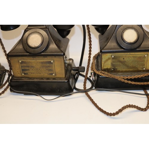 295 - Mid C20th pair ATM brass and bakelite Surface Mine Magneto Desk Telephones - Ministry Fuel & Power, ... 