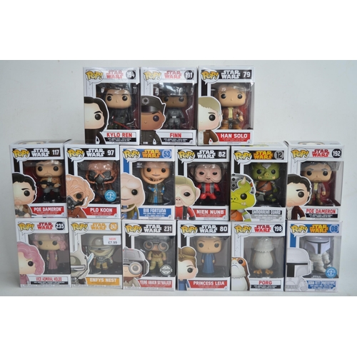 157 - Fifteen boxed Star Wars Funko Pop figurines to include Camorrean Guard, Boba Fett (Prototype), Porg,... 