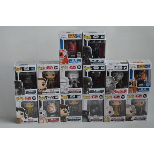 159 - Fourteen boxed Star Wars Funko Pop figurines to include Luke Skywalker, Supreme Leader Snoke, First ... 