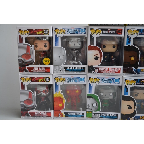 161 - Fourteen boxed Funko Pop figurines to include Marvel Thor Ragnarok, Black Widow, Fantastic Four, Cap... 