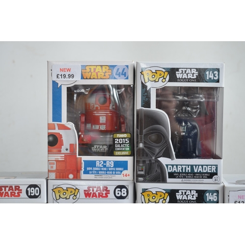 159 - Fourteen boxed Star Wars Funko Pop figurines to include Luke Skywalker, Supreme Leader Snoke, First ... 