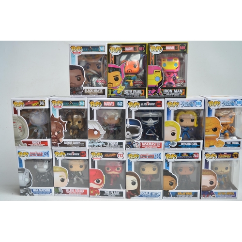 163 - 15x boxed Funko Pop figurines to include Marvel Fantastic Four, Black Widow, Captain America, Ant-Ma... 