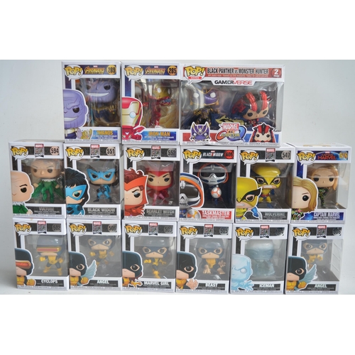 164 - Fifteen boxed Funko Pop figurines to include Marvel Avengers, Black Widow, Pop Games Black Panther V... 