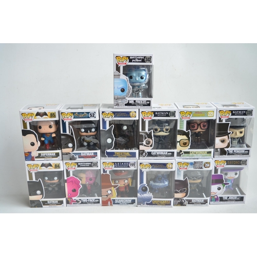 165 - Thirteen boxed Funko Pop figurines to include DC Batman, Justice League, The Crimes Of Grindelwald e... 