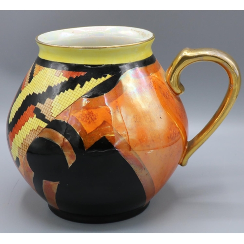 1488 - Carlton Ware Jazz Stitch pattern jug, printed and painted with a geometric design in yellow, orange ... 