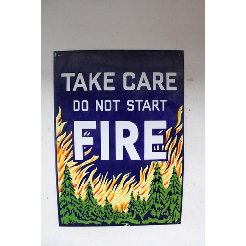 185 - Forestry Commission 'Take Care Do Not Start Fire' enamel sign, H53cm x W38cm